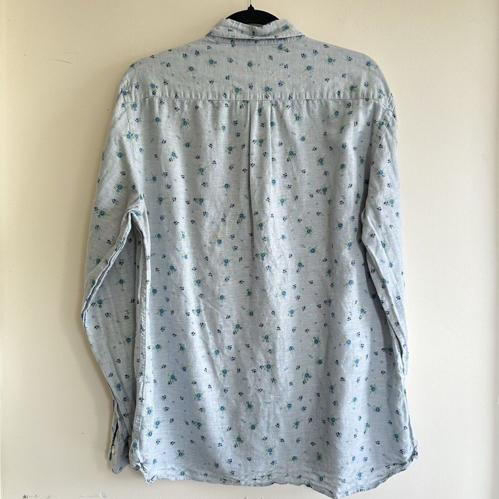 Brooks Brothers Red Fleece Linen Blend Shirt Men's Large Blue Floral Long Sleeve - Picture 4 of 10
